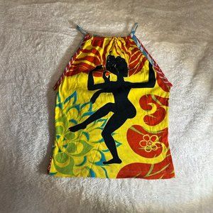 Vintage BCBG tribal halter top reversible African print S-M (tag cut off)